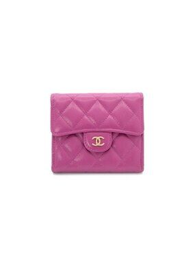 Chanel Wallet Trifold Mini Purple Gold Quilted CC Logo Compact